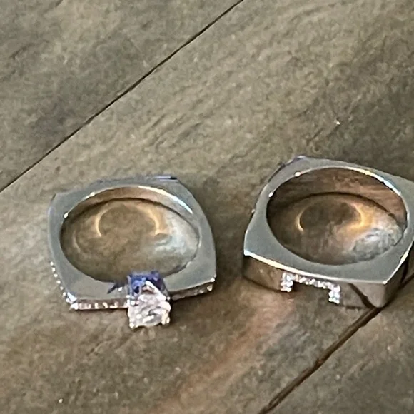 2 Piece Geometric, Square Cubic Zirconia Statement Badass Engagement Ring - Picture 7 of 8